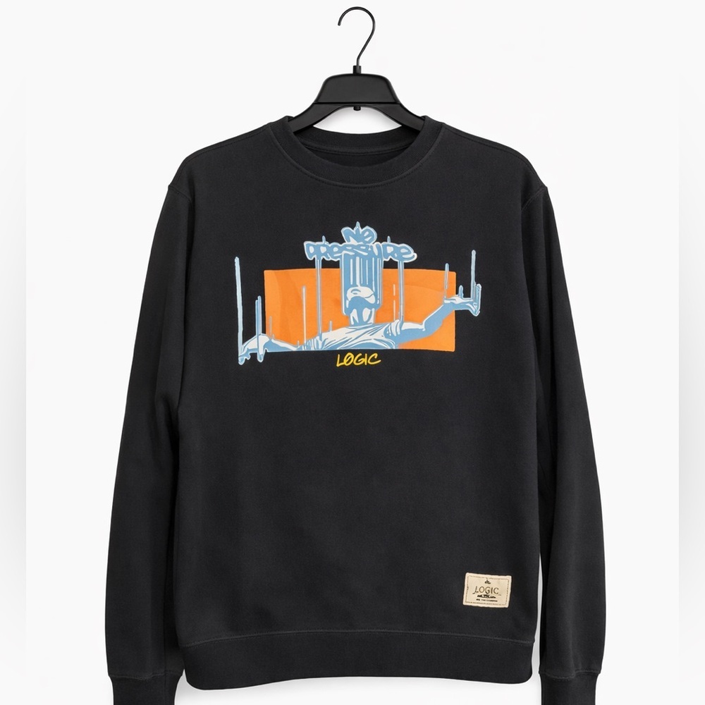 Logic “No Pressure” Crewneck Sweatshirt Men’s Small Black Rap Graphic Pullover